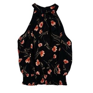 Floral Halter Neck Top - Black and Red